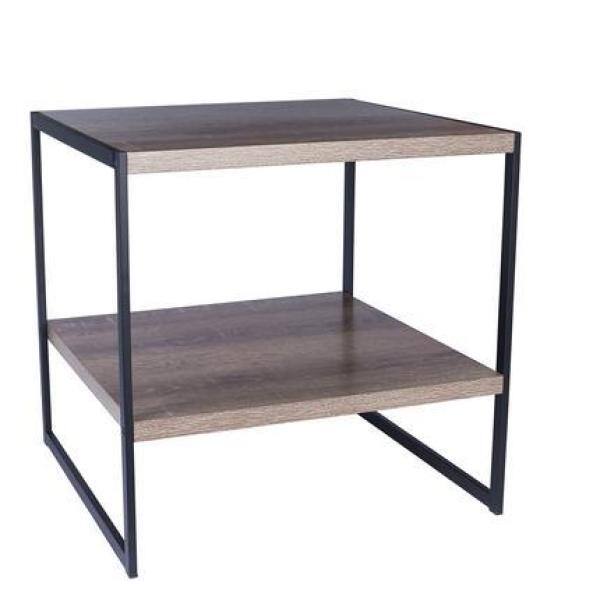 Ashwood and Black Metal Square End Table with Storage Shelf