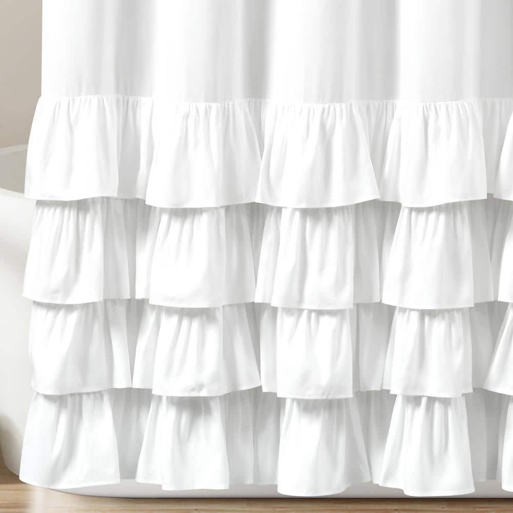 Elegant White Ruffled Polyester Shower Curtain 72" x 72"