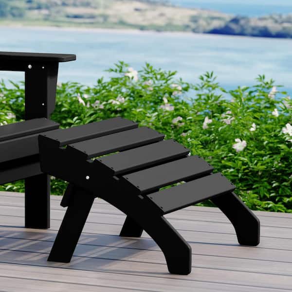 Altura Black Plastic Outdoor Patio Weather Proof Folding Ottoman for Adirondack Chair