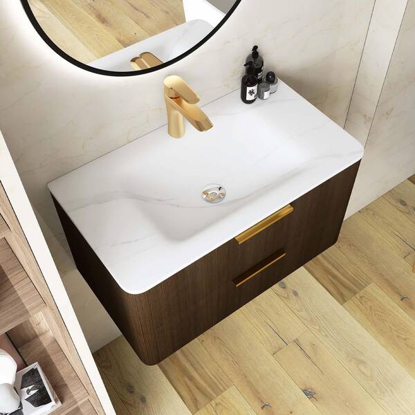 yuuu.　36 Yingze 36 in. Wall-Mounted Single Sink Walnut Bath Vanity with