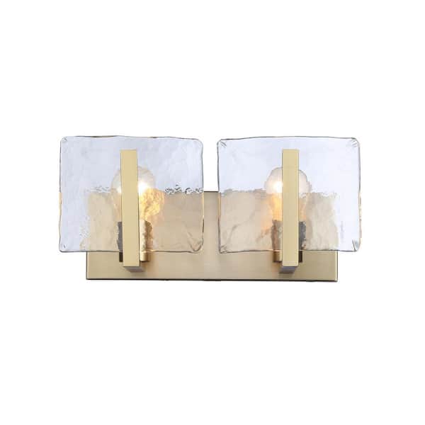 Aenon 5.875 in. 2 Light Brushed Champagne Bronze Vanity Light with Hammered Water Glass Shade