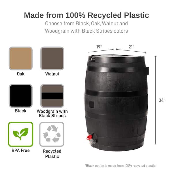 RTS Home Accents - 50 Gal. Rain Barrel Black Colour with Plastic Spigot
