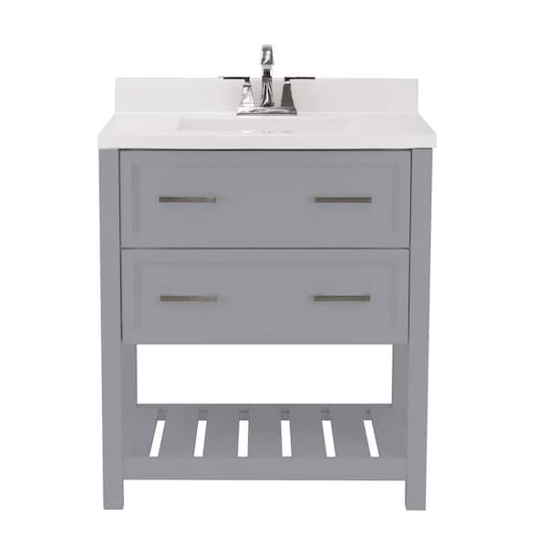 Amluxx Milan 31 in. Bath Vanity in Grey with Cultured Marble Vanity Top w/ Backsplash in White with White Basin