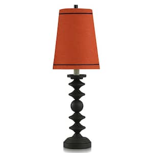 Deco 30 in. Black Candlestick Task and Reading Table Lamp for Living Room with Orange Linen Shade