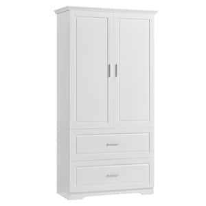 32 in. W x 15 in. D x 63.20 in. H White Linen Cabinet, Tall Bathroom Storage Cabinet with Two Doors and Drawers
