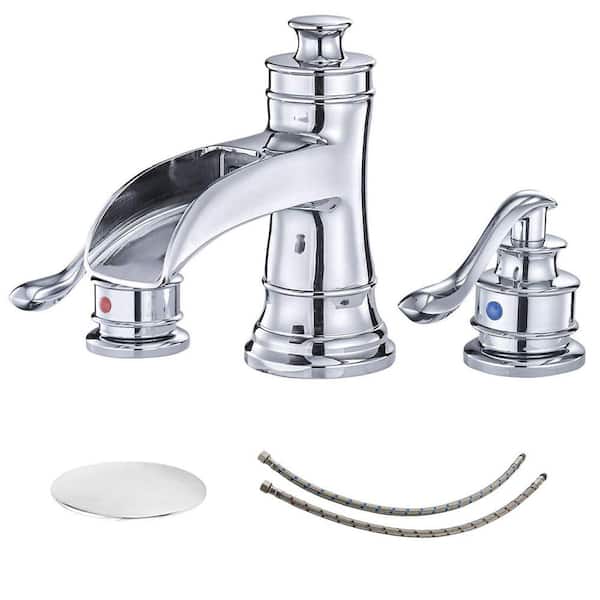 Unbranded 8 in. Widespread 2-Handle Bathroom Faucet With Pop-up Drain Assembly in Polished Chrome