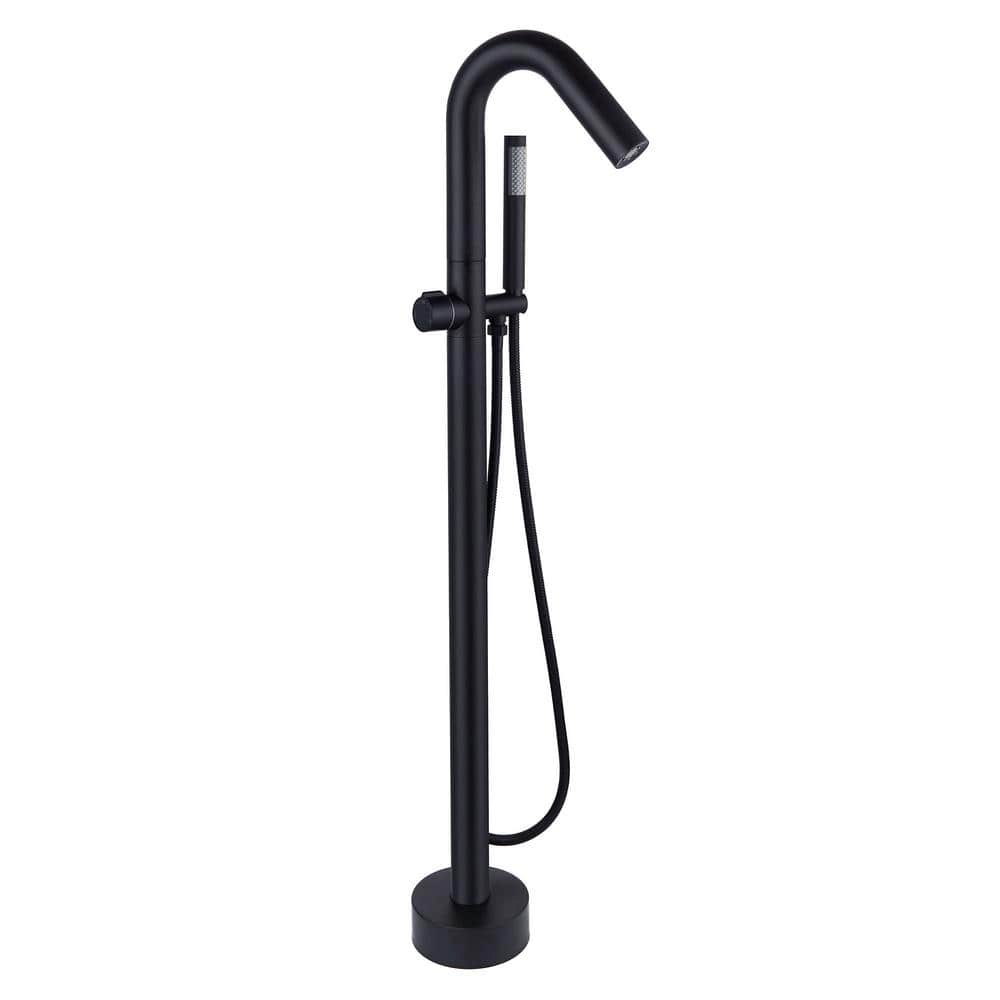 Single-Handle Floor-Mount Freestanding Tub Faucet Filler with Hand Shower in. Matte Black -  Satico, TF280MB