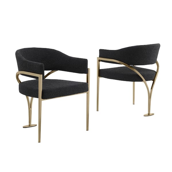Best Quality Furniture Rory Black Boucle Fabric Dining Chair Set of 2 with Gold Chrome Base