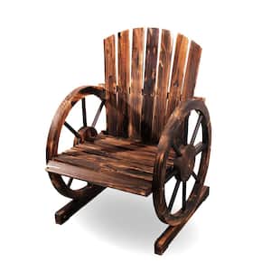 Rustic Wooden Wagon Wheel Patio Chair