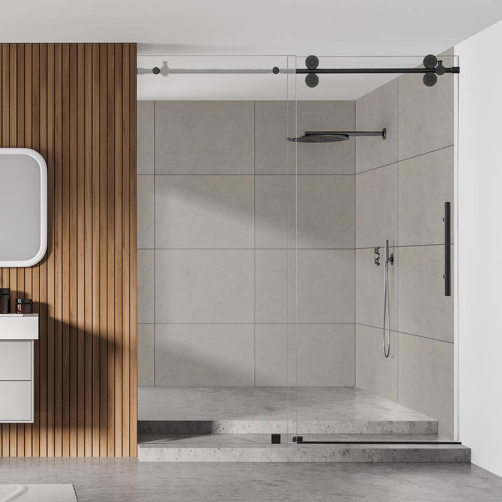 Matte Black Frameless Sliding Shower Door with Clear Glass