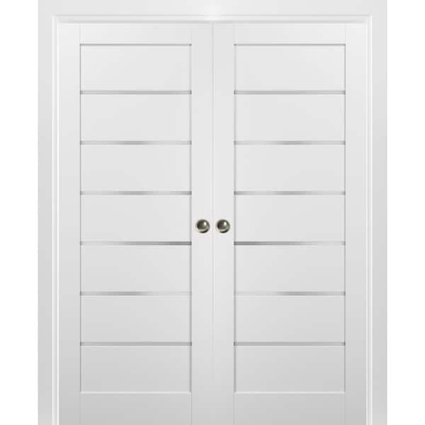 Sartodoors Quadro 60 in. x 84 in. Single Panel White Finished Pine MDF Sliding Door with Double Pocket Kit