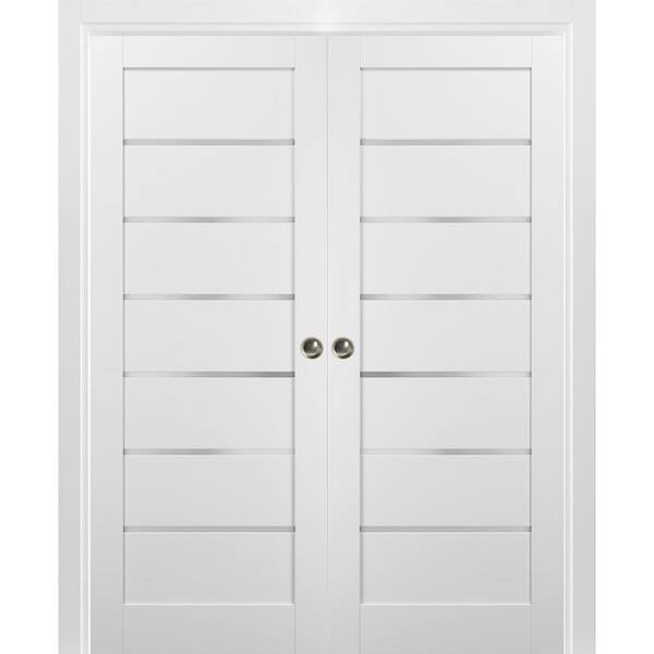 Sartodoors Quadro 4117 64 in. x 80 in. Single Panel White Finished Pine MDF Sliding Door with Double Pocket Kit