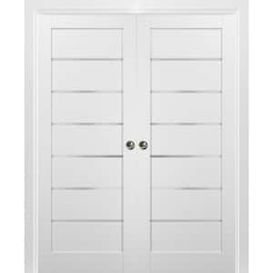 Quadro 48 in. x 80 in. Single Panel White Finished Pine MDF Sliding Door with Double Pocket Kit