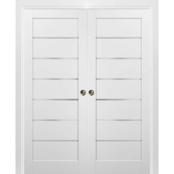 Sartodoors Quadro 48 in. x 80 in. Single Panel White Finished Pine MDF Sliding Door with Double Pocket Kit