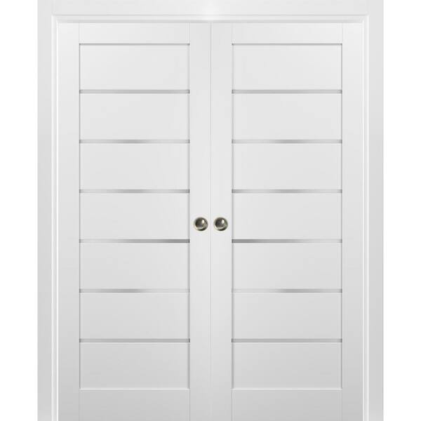 Sartodoors Quadro 4117 56 in. x 80 in. Single Panel White Finished Pine MDF Sliding Door with Double Pocket Kit