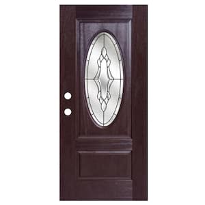 36 in. x 80 in. Dark Walnut Right-Hand Inswing Andaman Oval-Lite Prestige Stained Fiberglass Prehung Front Door