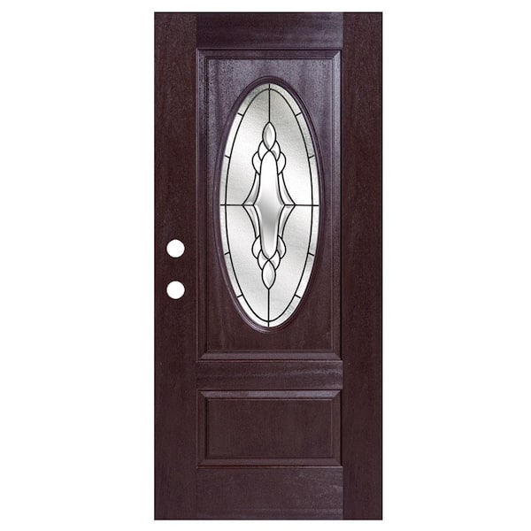 MP Doors 36 in. x 80 in. Dark Walnut Right-Hand Inswing Andaman Oval-Lite Prestige Stained Fiberglass Prehung Front Door