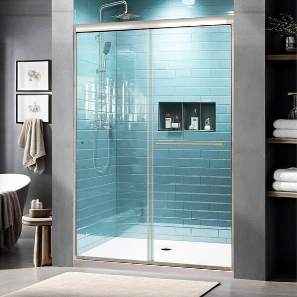 ELEGANT 48x72 Inch Bypass Sliding Shower Door – Brushed Nickel, 1/4 Clear Tempered Glass