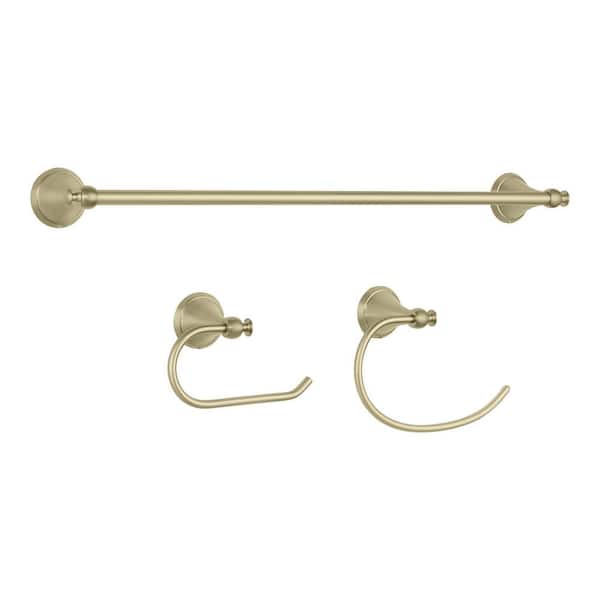 Haverside 3-Piece Bath Hardware Set with 24 in. Towel Bar, Towel Ring and TP Holder in Matte Gold