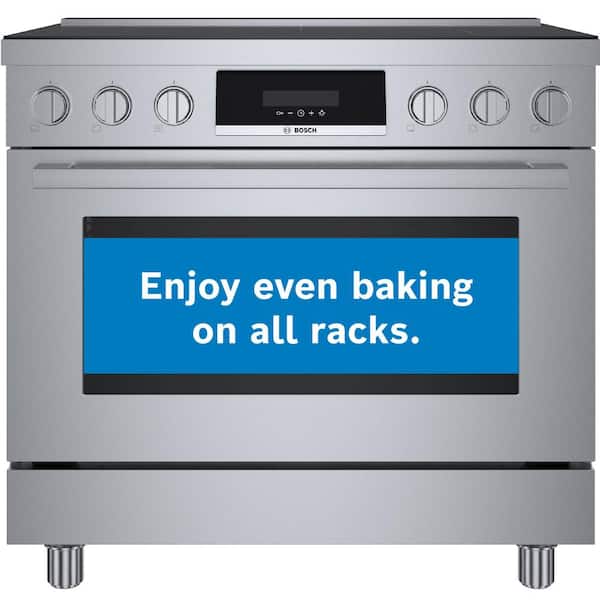 Bosch 800 Series 36 in. 3.7 cu ft 5 Element Freestanding Industrial Style Induction Range w/ Convection Pro in Stainless Steel