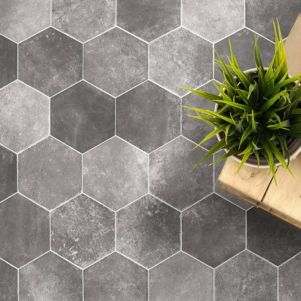 Gray Hexagon Matte Porcelain Floor and Wall Tile