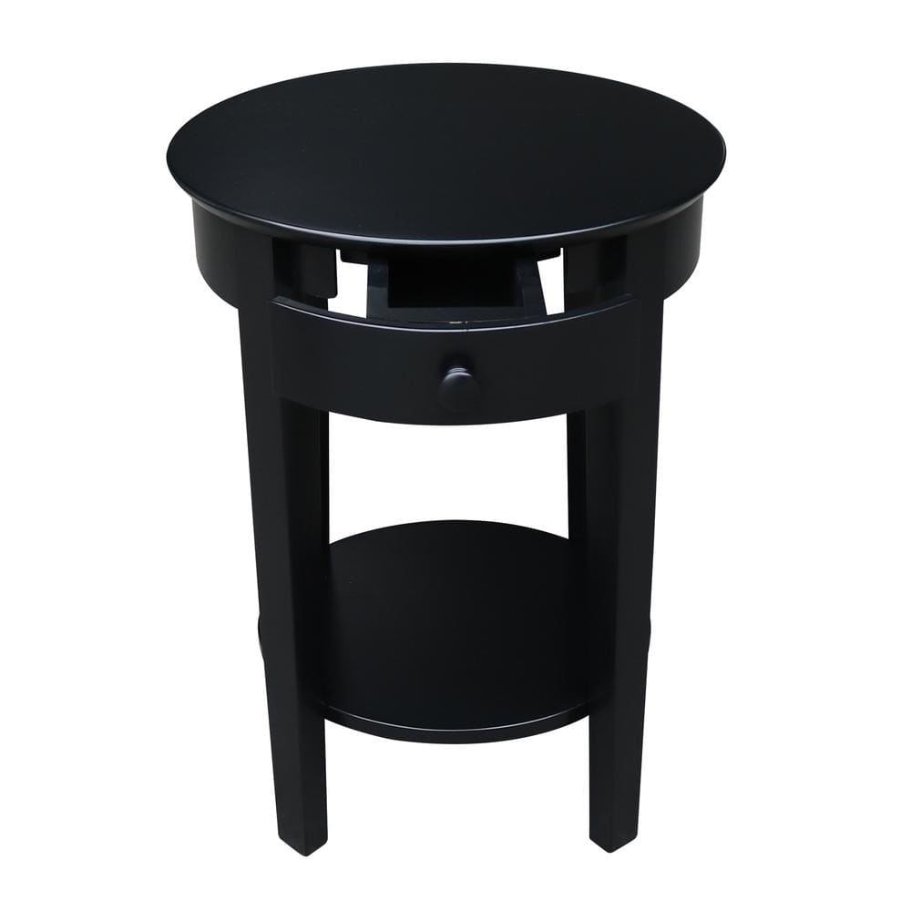 Black Round Wood Accent Table with Storage Drawer