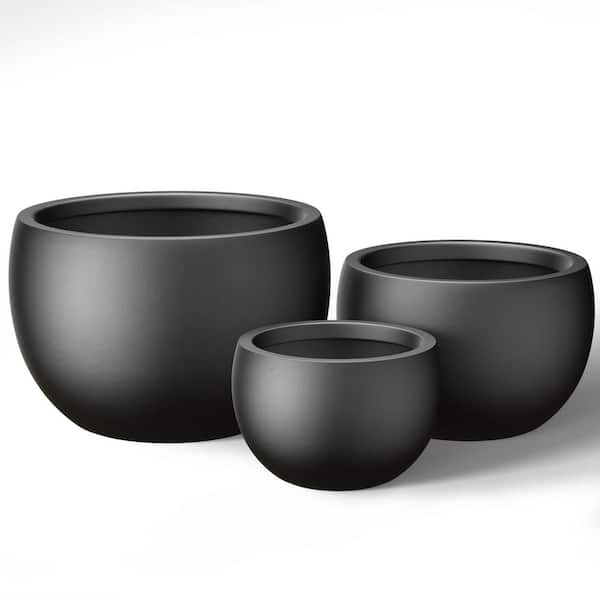 11.5 in.,15 in.,19 in. Large Charcoal Black Concrete Round planter / Pot with drainage holes (Set of 3)