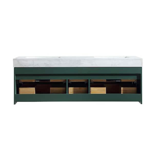 60 in. W x 20.8 in. D x 21.3 in. H Wall Mounted Floating Wood Bath Vanity Cabinet in Green with White Stone Resin Top