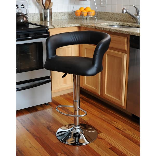 Modern Curvy 24 in. Black, Low Back, Chrome, Adjustable Height Bar Stool
