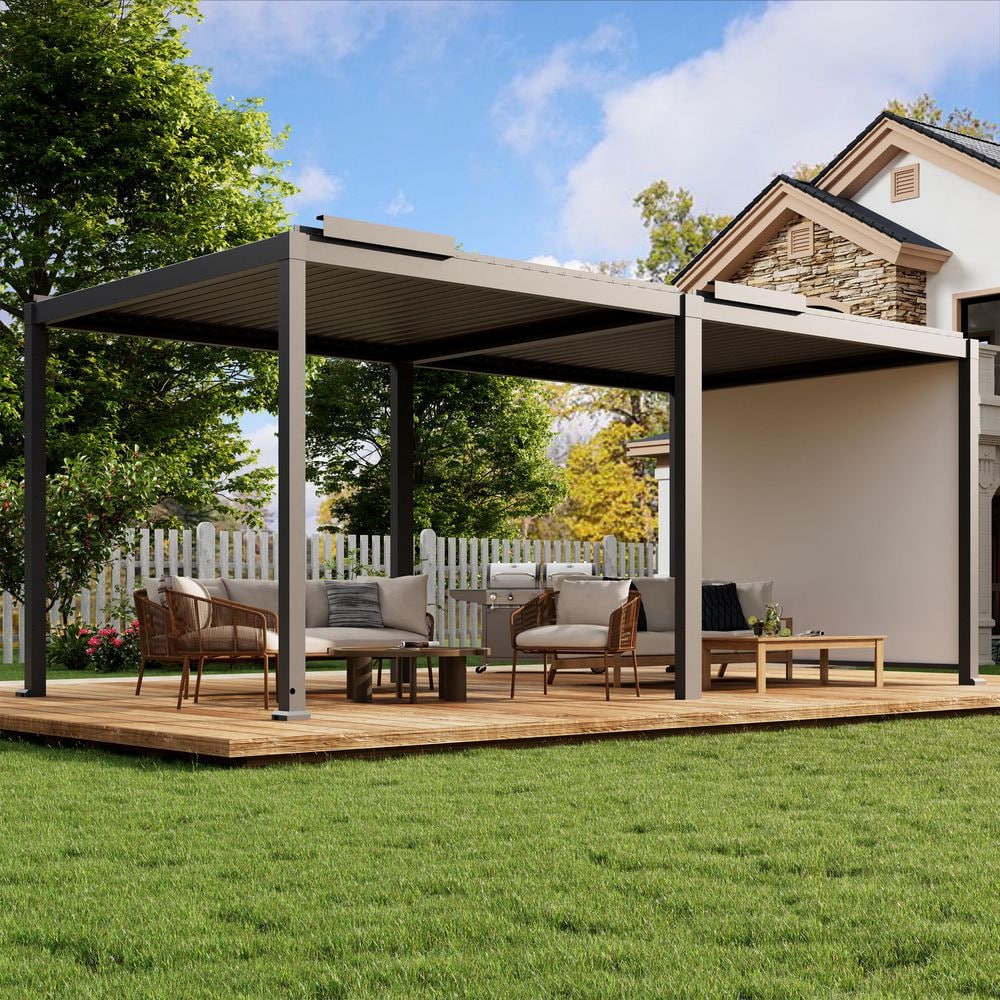 「PERSON'S Elemoi（エルモア）」 Mondawe 10 ft. x 20 ft. Gray Aluminum Louvered Pergola with LED