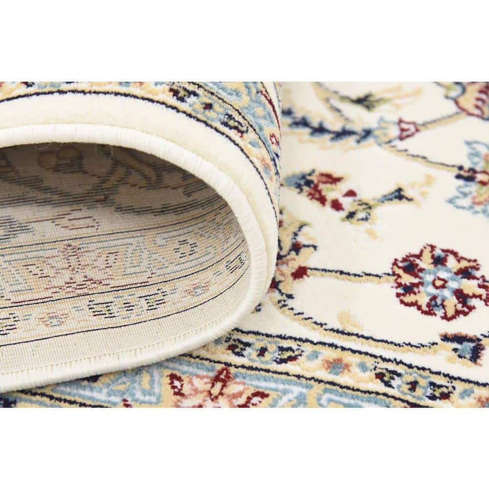 Ivory Floral Synthetic Stain-Resistant Rectangular Area Rug