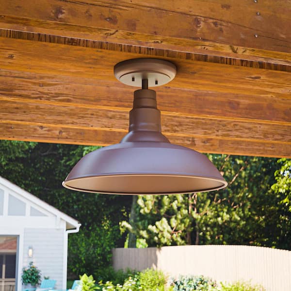 Bell Ridge 18 in. 1-Light Brown Semi-Flush Mount