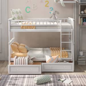 White Twin Adjustable Bunk Beds with Drawers