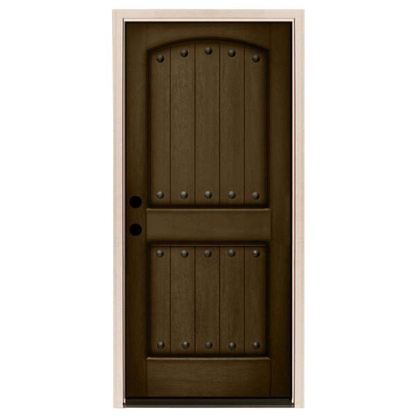 Steves & Sons 32 in. x 80 in. Rustic 2-Panel Plank Stained Mahogany Wood Prehung Front Door