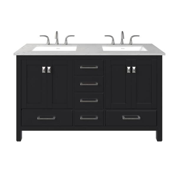 Eviva Aberdeen 48 in. W x 22 in. D x 34 in. H Double Sink Freestanding Bath Vanity in Espresso with White Carrara Quartz Top