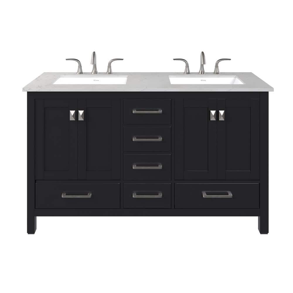 Espresso Solid Wood Double Sink Bathroom Vanity with Carrara Quartz Top