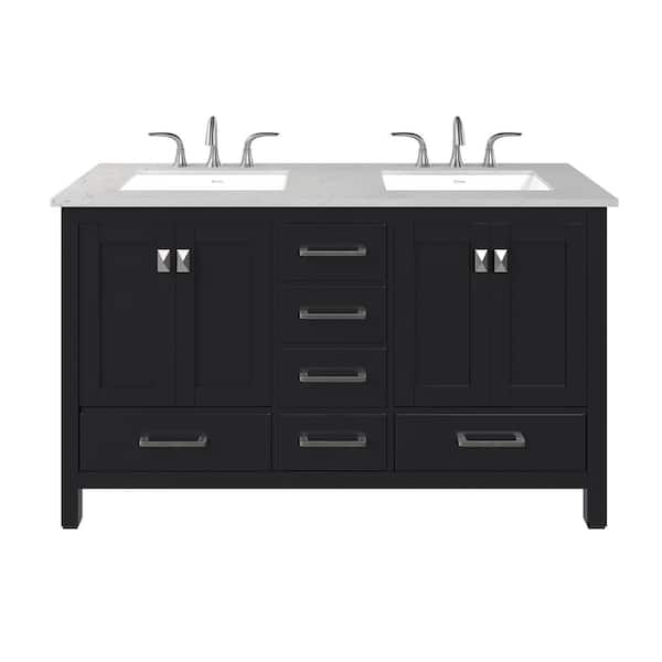 Aberdeen 48 in. Double Sink Espresso Bath Vanity with White Carrara Quartz Top (Assembled)