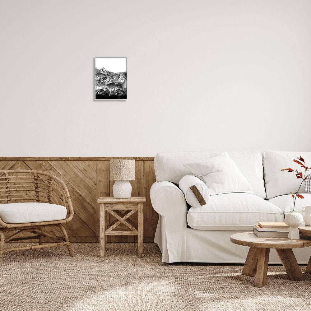 Snow-Capped Mountains Black and White Framed Canvas Print, 11 x 14