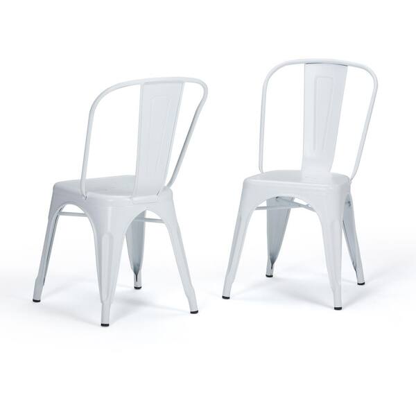 Simpli Home Fletcher Industrial Metal Dining Side Chair (Set of 2) in White