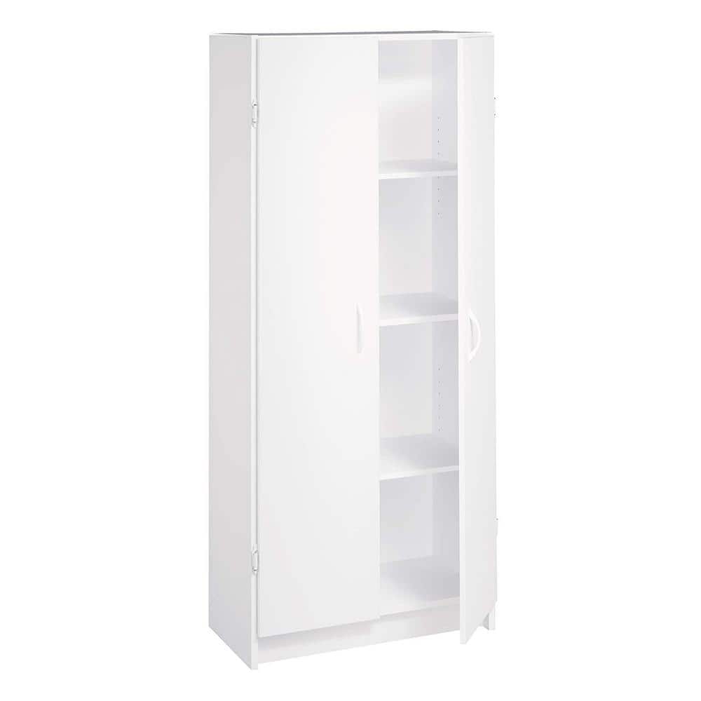 White Freestanding 4-Shelf Pantry Cabinet with Adjustable Shelves