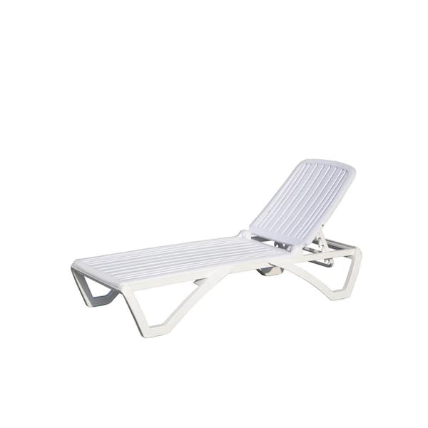 Cesicia Outdoor Chaise Lounge Plastic Adjustable Recliner in-Pool Lounger Tanning Lounge Chair with Table White