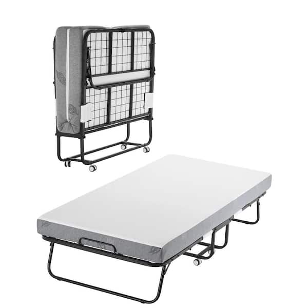 Rollaway Bed, Black Metal Frame, Outdoor Rocking Chair with White Cushion, 38 x 75 in. Folding Bed with 5 in. Mattress