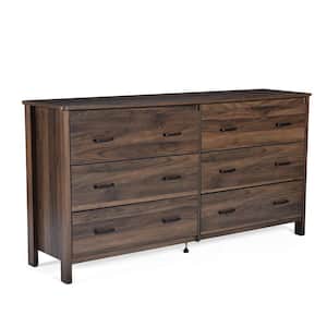 Hysham 6-Drawer Medium Brown Dresser 31.8 in. H x 60.75 in. W x 16 in. D