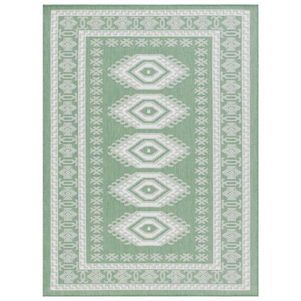 Bermuda Green/Ivory 4 ft. x 6 ft. Border Medallion Indoor/Outdoor Area Rug