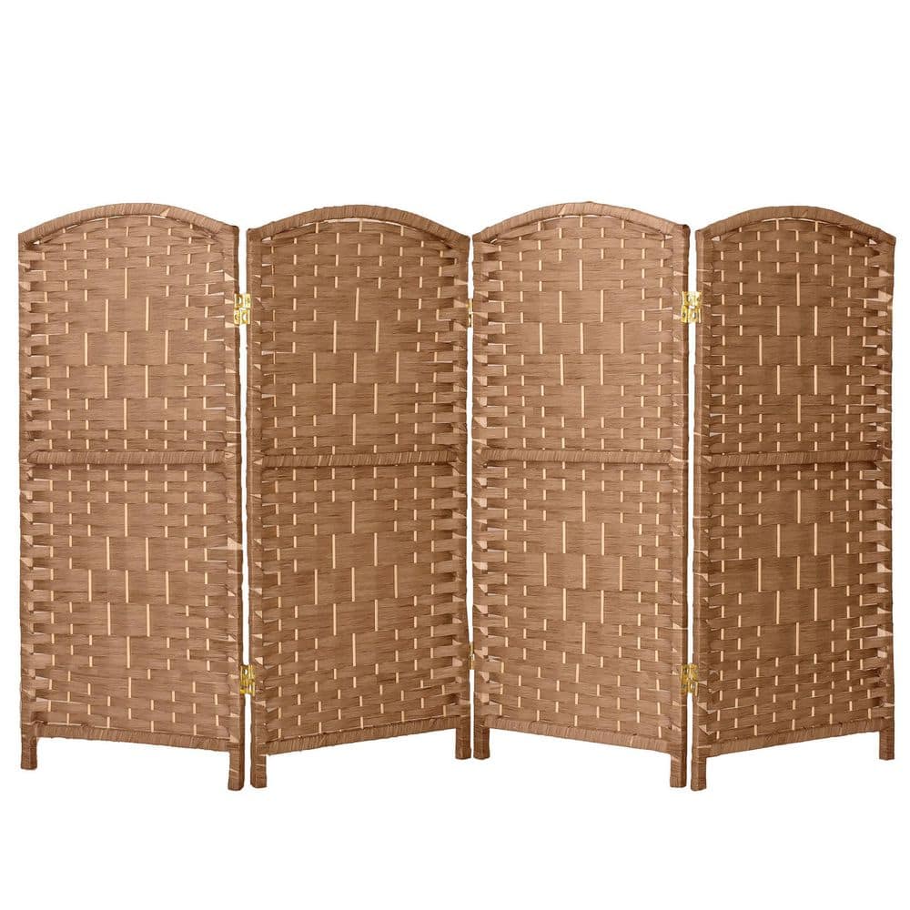 3 Ft Natural Woven Plant Fiber Folding Screen with 4 Panels