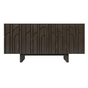 Dark Brown MDF 4-Door 63 in. Wood Grain Buffet Sideboard For Living Room, Foyer and Kitchen-Dining Room