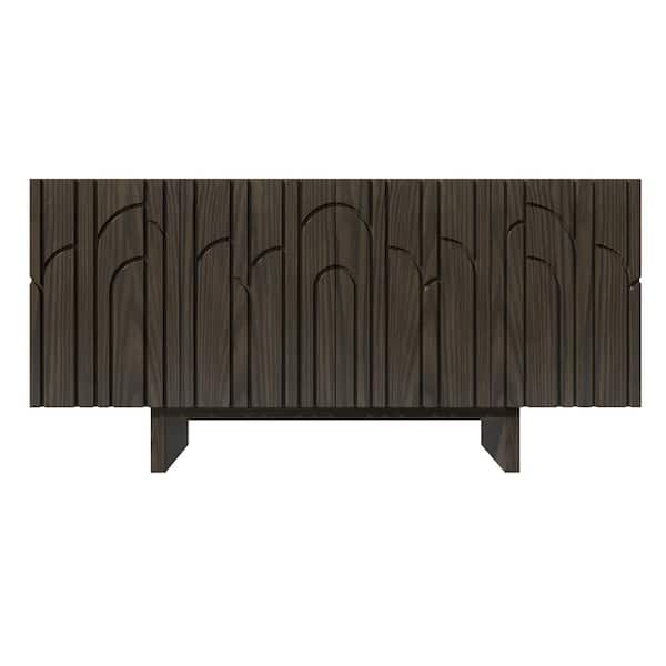 Boyel Living Dark Brown MDF 4-Door 63 in. Wood Grain Buffet Sideboard For Living Room, Foyer and Kitchen-Dining Room