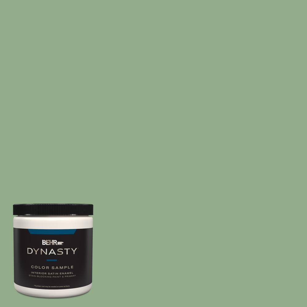 BEHR DYNASTY 8 oz. #MQ6-46 Flora Green One-Coat Hide Satin Enamel Stain ...