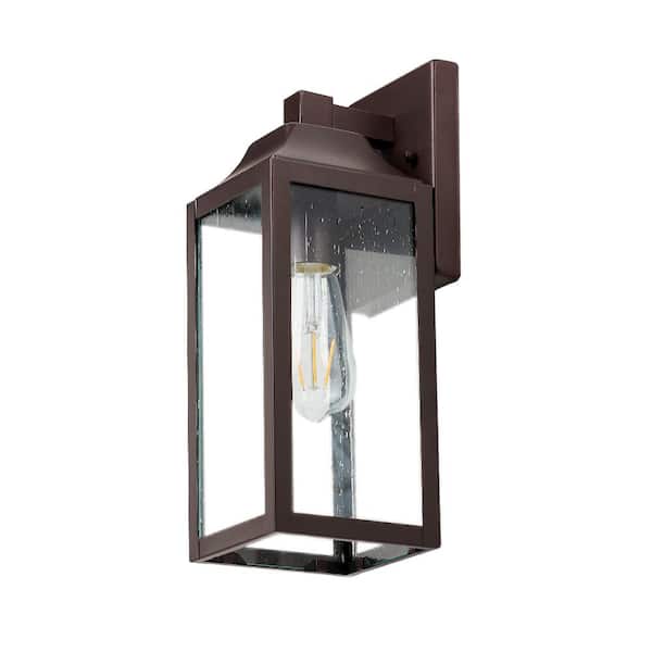 Jushua 1-Light Bronze Steel and Glass Not Motion Sensing Outdoor Wall Lantern Sconce with No Bulbs Included