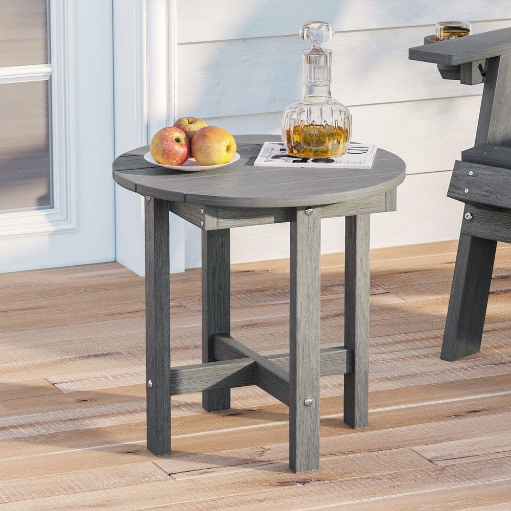 Sonkuki Dark Gray Plastic HDPE Round All-Weather Small Outdoor